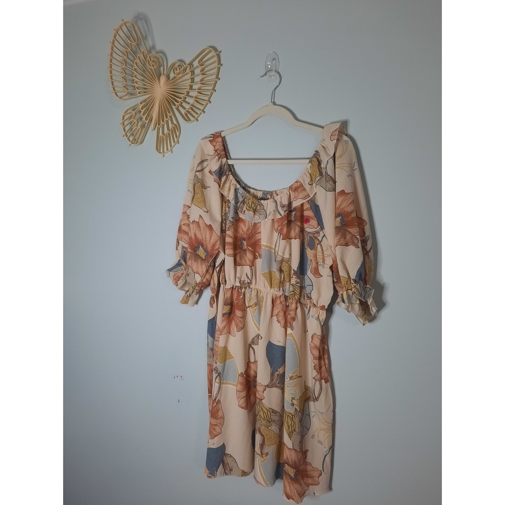 Bloom Chic Floral Ruffle Midi Dress Plus Size 2XL US 20 Boho Square Neck NWT